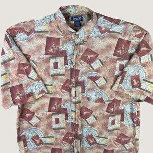 Ducks Unlimited World Map AOP Shirt Mens XL Short Sleeve Duck Hunting Vintage